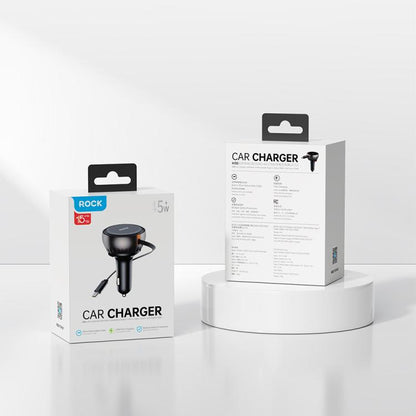 Rock H30 Retractable Type C Cable Car Charger USB A 45W