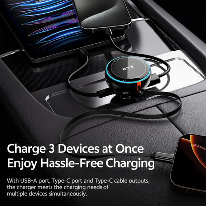 Rock H30 Retractable Type C Cable Car Charger USB A 45W