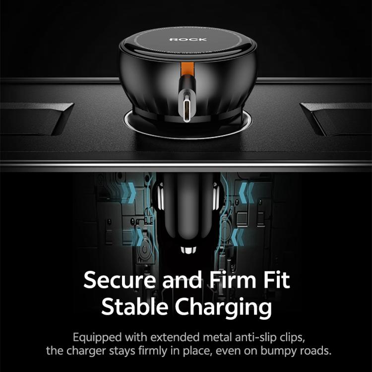 Rock H30 Retractable Type C Cable Car Charger USB A 45W