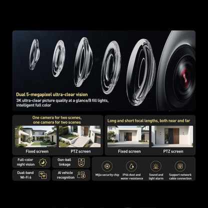 Xiaomi Cámara Exterior MJSXJ10HL Doble Sensor 5MP Resolución 3K a Prueba de Agua IP66