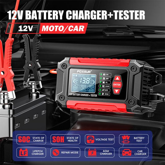 FOXSUR FTC-1206 Cargador Probador De Batería 12V 2 En 1