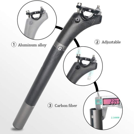 TOSEEK Tija Sillín Bicicleta Fibra Carbono Angulo Ajustable