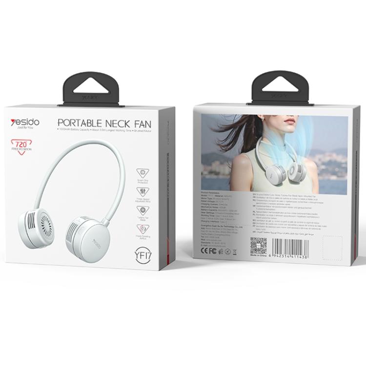 Yesido YF17 Ventilador Portátil Ajustable de Cuello Batería de 1000 mAh Tres Modos de Viento