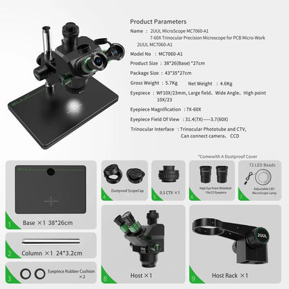 2uul MC7060-A1 Microscopio Trinocular 7-60X Zoom Profesional