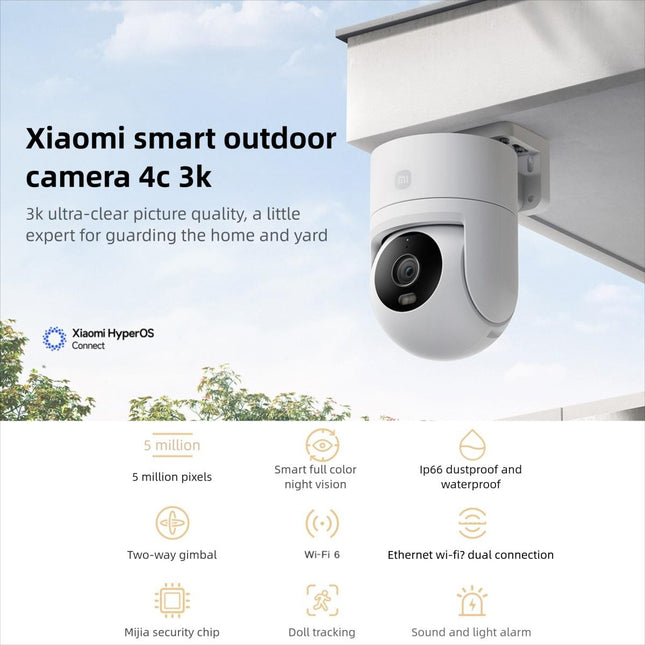 Cámara Exterior Xiaomi 4C 3K 5MP Visión Nocturna IP66 Seguimiento