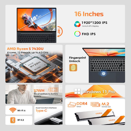 GXMO T160 Laptop 16 pulgadas 16GB 512GB AMD Ryzen 5 7430U