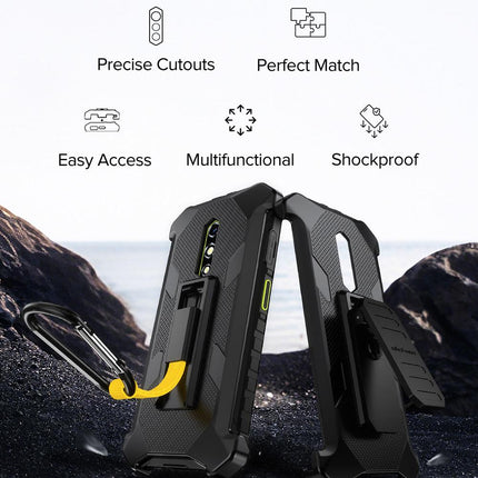 Funda para teléfono Ulefone RugKing 2 Pro con clip trasero y mosquetón negra resistente y duradera