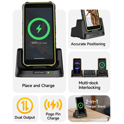 Ulefone RugKing 2 Pro Base de carga USB-C 5V 2A Antideslizante Negra