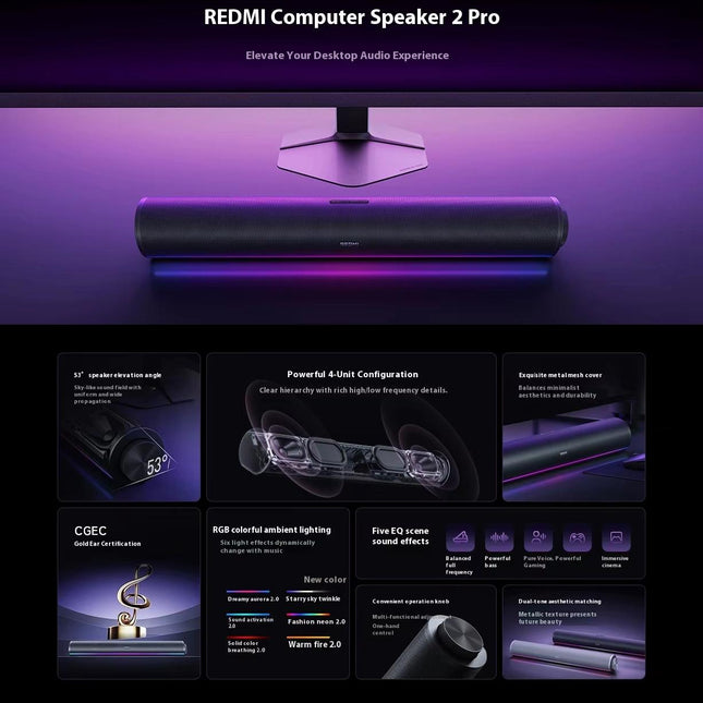 Xiaomi Redmi Computer Speaker 2 Pro Barra de Sonido Estéreo RGB 511mm Bluetooth 5.3