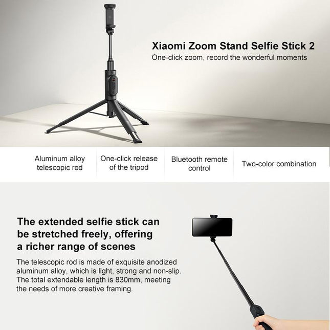 Xiaomi Zoom Selfie Stick de Pie Bluetooth 830-875mm Oro Dust
