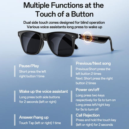 Yesido IO38 Gafas Inteligentes Bluetooth 5.0 6-7 Horas Llamadas Manos Libres