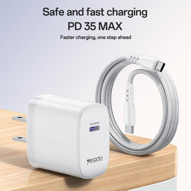 Yesido YC20U Cargador Rápido PD35W USB-C con Cable 1m Blanco