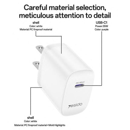 Yesido YC20U Cargador USB-C PD35W Un Puerto USB-C Protección Inteligente