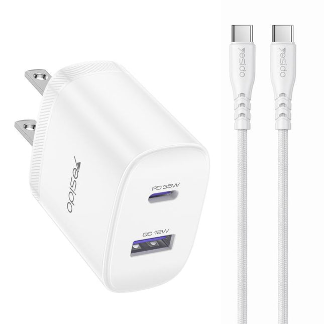 Yesido PD35W Cargador Rápido USB Tipo-C 35W y Cable 1m Blanco