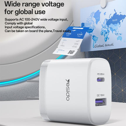 Yesido PD35W Cargador USB C USB A 35W 18W Carga Dual para Portátiles