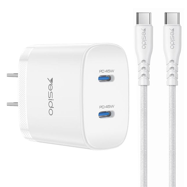 Cargador Rápido Yesido PD45W Doble Tipo-C con Cable de 1m