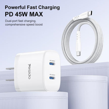Yesido PD45W Cargador Doble USB-C 45W Protección Inteligente