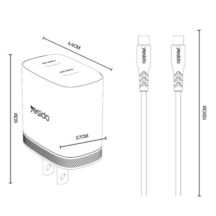 Yesido PD45W Cargador Doble USB-C 45W Protección Inteligente