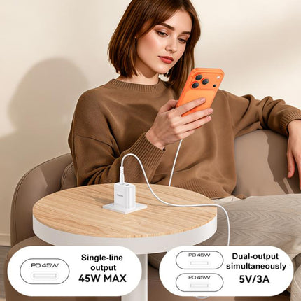 Yesido PD45W Cargador Doble USB-C 45W Protección Inteligente