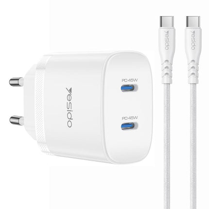 Yesido PD45W Cargador Doble USB-C 45W Protección Inteligente