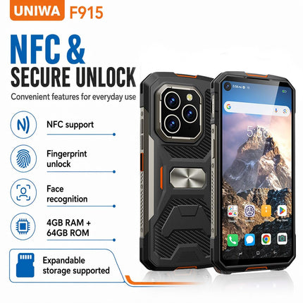 UNIWA F915 Teléfono Resistente 4GB 64GB Pantalla 6.28 Pulg IP68 US Plug
