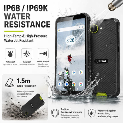 UNIWA F999 Teléfono Resistente 4GB 64GB Pantalla 5.33 Pulgadas Android 16.0 Negro Verde