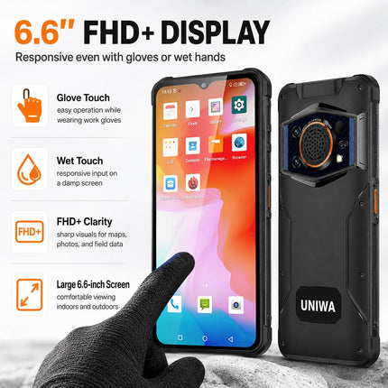 UNIWA NR6600 Teléfono Resistente 12GB 256GB Pantalla 6.6 Pulgadas Batería 8000mAh 5G NFC PTT OTG Plug US Negro