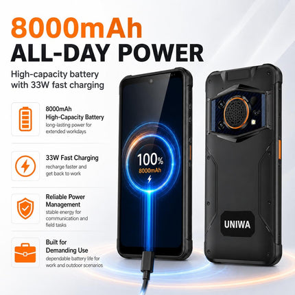 UNIWA NR6600 Teléfono Resistente 12GB 256GB Pantalla 6.6 Pulgadas Batería 8000mAh 5G NFC PTT OTG Plug US Negro