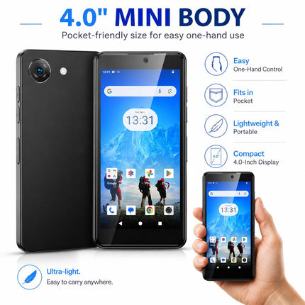 UNIWA Q999 Teléfono Android 14 4GB RAM 64GB ROM Pantalla 4 Pulgadas Negro