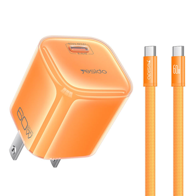 Yesido YC27U Cargador USB-C Transparente 40-60W Alta Potencia US Plug