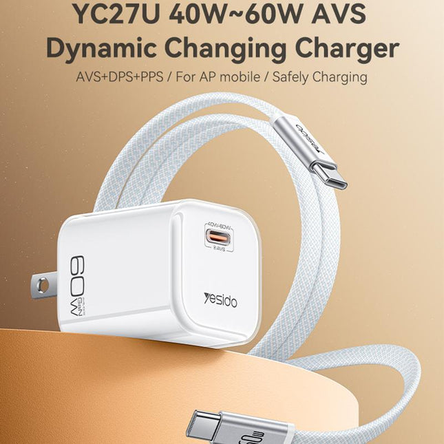 Yesido YC27U Cargador USB-C Transparente 40-60W Alta Potencia US Plug
