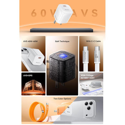 Yesido YC27U Cargador USB-C Transparente 40-60W Alta Potencia US Plug
