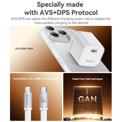 Yesido YC27U Cargador USB-C Transparente 40-60W Alta Potencia US Plug