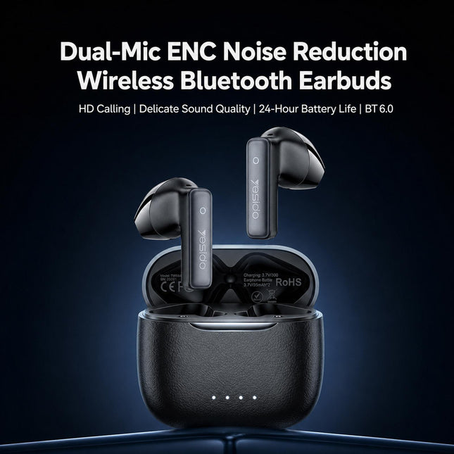 Yesido TWS44 Auriculares Bluetooth Inalámbricos con Cancelación de Ruido y Micrófono Dual Negro