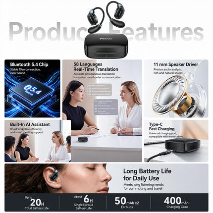 Yesido YSP33 AI Translate Auriculares Inalámbricos Bluetooth V5.4 Blanco 30h Uso