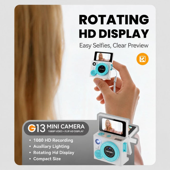 G13 Cámara Mini Deportiva con Pantalla LCD 1.47 Pulgadas y Video 1080P HD Amarilla