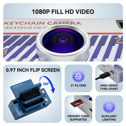G62 Pro Cámara Mini Retro con Pantalla Flip 0.97 Pulgadas 1080P HD Azul
