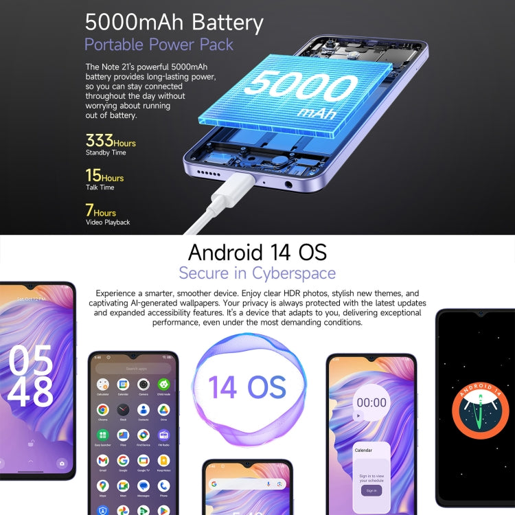 Ulefone Note 21, 4 GB + 128 GB, Android 14, 5000mAh, 4G
