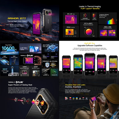 Ulefone Armor 27T, Teléfono Resistente 12GB+256GB, Cámara Térmica, Batería 10600mAh, 4G, Android 14