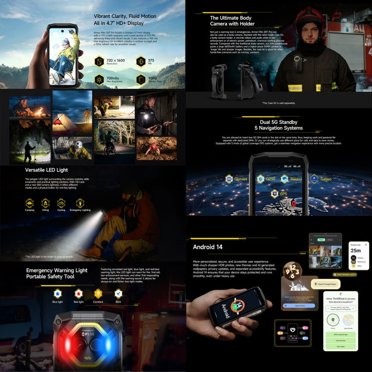 Ulefone Armor Mini 20T Pro, Teléfono Resistente 8 GB + 256 GB, Imagen Térmica, 5G, Android 14, IP68/IP69K