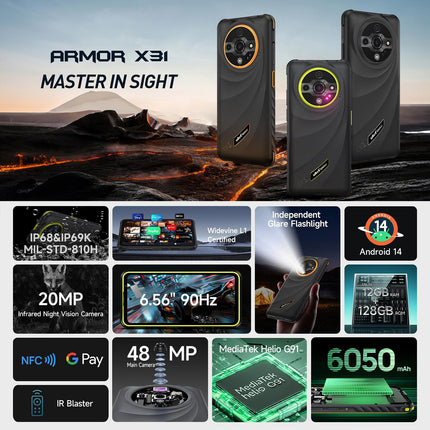 Ulefone Armor X31 6GB 128GB Teléfono Rugged 6.56 pulgadas Android 14