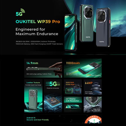 Oukitel WP39 Pro 5G Smartphone 12GB+512GB Android 14 Visión Nocturna