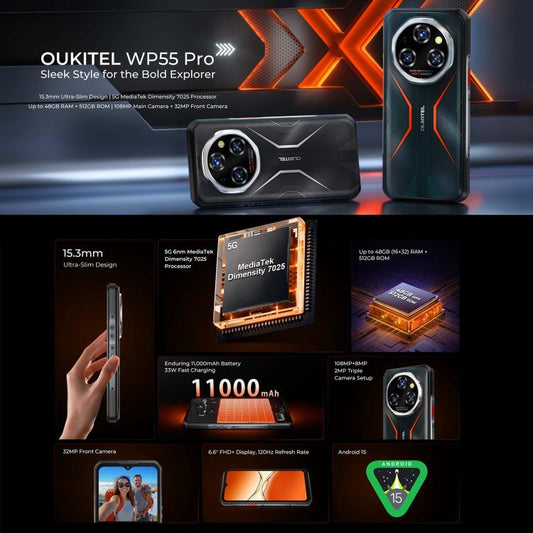 Oukitel WP55 Pro Teléfono Robusto 16GB+512GB Android15 5G by OUKITEL
