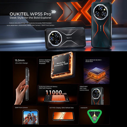 Oukitel WP55 Pro Teléfono Rugerizado 16GB 512GB Pantalla 6.6