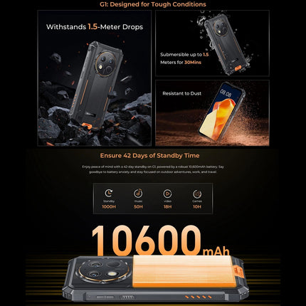 Oukitel G1 Teléfono Rugged 6GB 256GB Pantalla 6.52 pulgadas 10600mAh