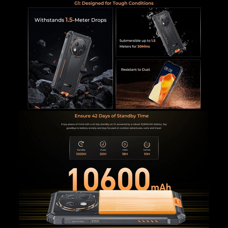Oukitel G1 Teléfono Robusto 6 GB + 256 GB Batería 10600mAh 4G