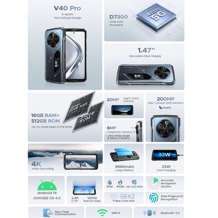 DOOGEE V40 Pro Smartphone 16GB+512GB 6.78in Android 14 5G Resistente