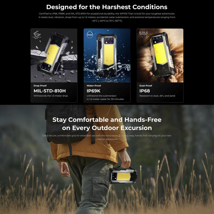 Oukitel WP100 TITAN Teléfono Rugged 5G 16GB+512GB Batería 33000mAh Cámara 200MP