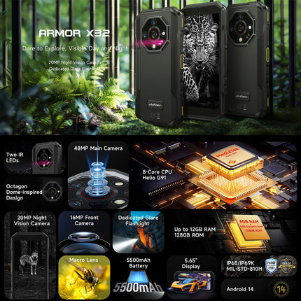 Ulefone Armor X32 Teléfono Resistente 6GB 128GB Visión Nocturna 5.65