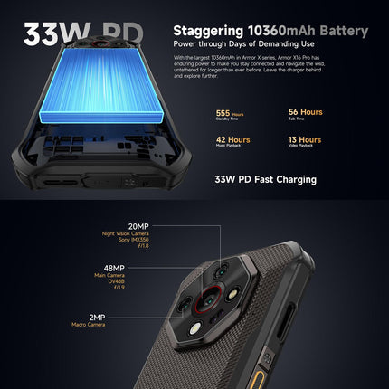 Ulefone Armor X16 6GB 128GB Teléfono Rugged 10360mAh 6.56" IP68